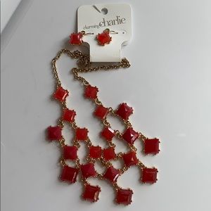 Brand New Charming Charlie’s Red Necklace/Earrings